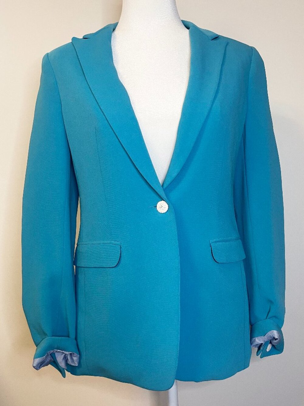 Rag & Bone Teal Blue Single Button Tailored Blazer Jacket Womens M Quiet Luxury